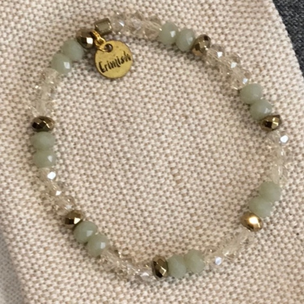 ⛱️🔥Erimish - Clear Sage Silver Stretch Beaded Bracelet - OS